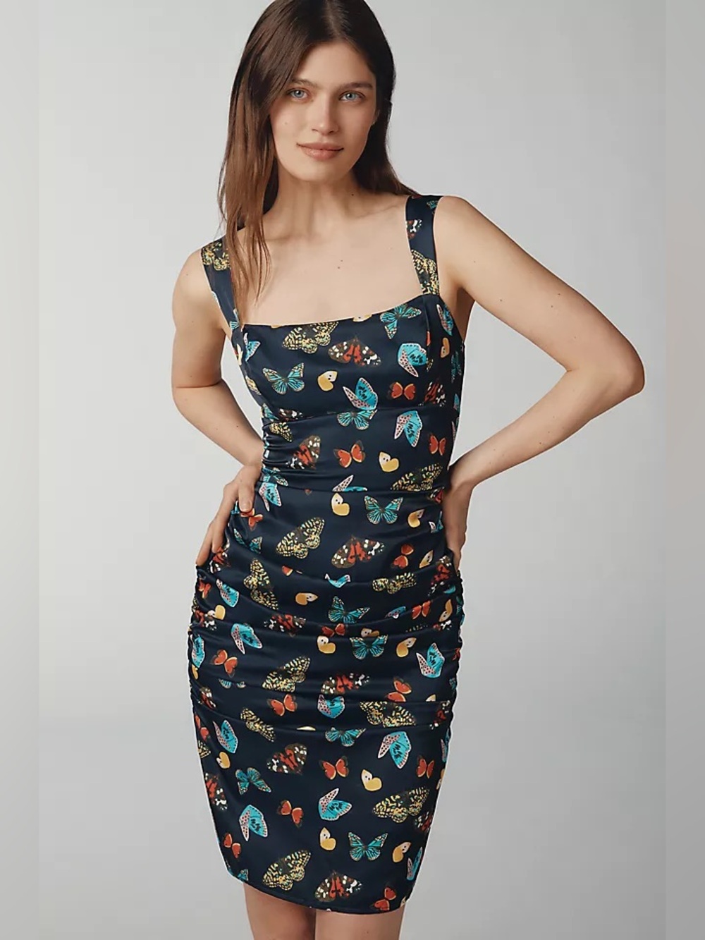 Anthropologie Maeve Square Neck Mini Dress Blue Butterly Print Size S
